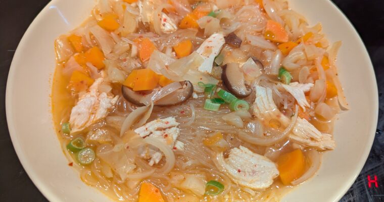 Chicken Vegetable Noodle Soup with Kimchi