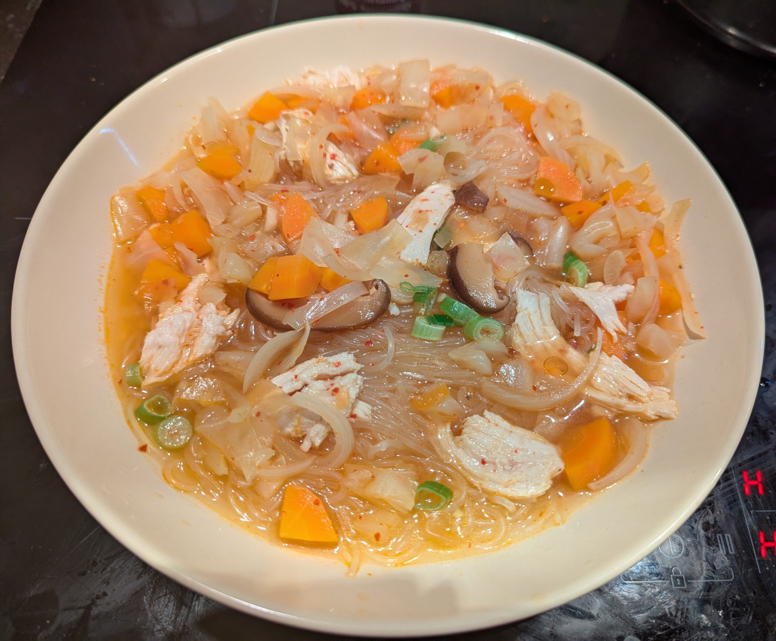 Chicken Vegetable Noodle Soup with Kimchi