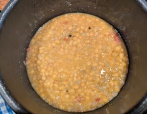 A more normal-looking pot of soup in progress, with liquid actually visible