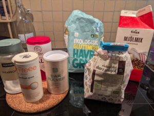 A collection of packages of all the ingredients listed in the "dry baking ingredients" section above