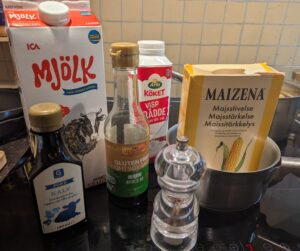 A collection of ingredients for the cream sauce