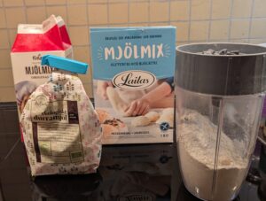 Four types of gluten free flour ready to combine for the recipe