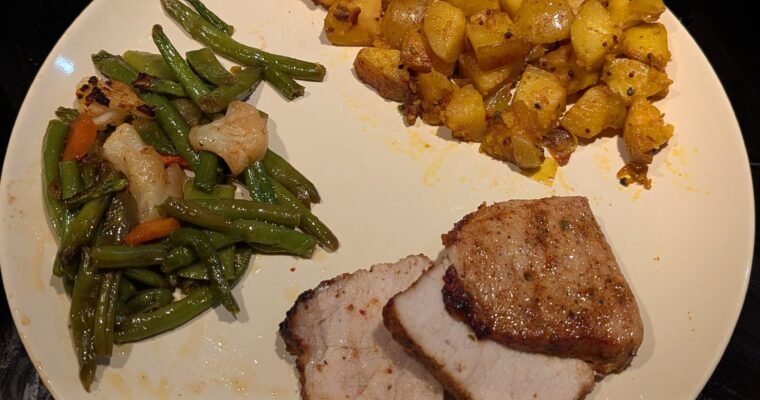 Oven Pork Tenderloin and Vegetables with Spiced Pan Fried Potatoes