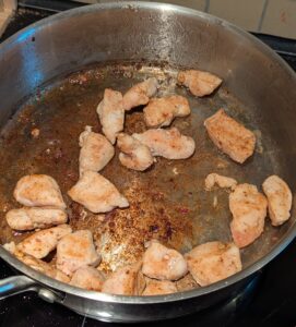 Cooked chicken in the frying pan