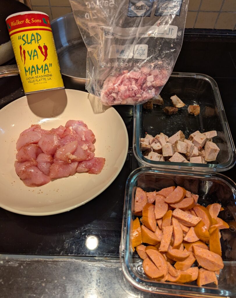 The uncooked meat ingredients laid out