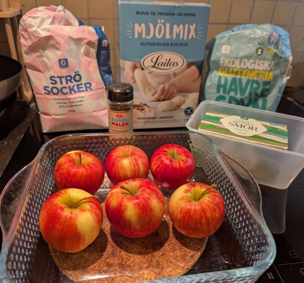 Ingredients laid out for the crumb pie