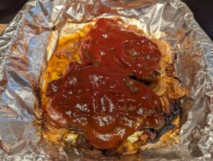Meat spread with sauce on top