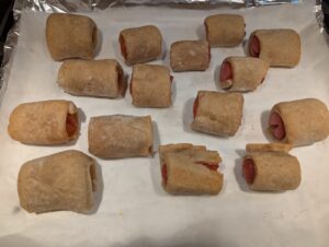 The finished pigs in a blanket, uncovered