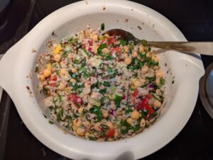 The mixing bowl of finished salad