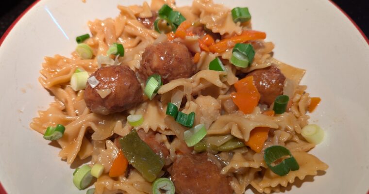 Gluten Free Lo Mein-Themed Meatball Pasta in the Pressure Cooker