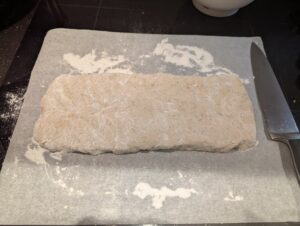 Rectangle of dough ready for cutting