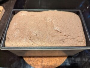 Dough fully raised in the pan