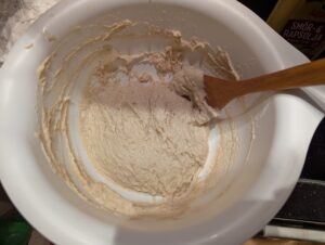 Mixed bread batter in the bowl
